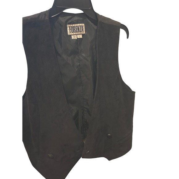Forenza Leather Vest Double Breasted Career Party Vest Black Size L‎ - Picture 1 of 5